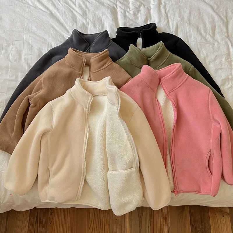 2024 Solid Sport Cold Jacket Long Sleeve ZipperChildrens Clothing Casual Outerwear Polyester Kid Coat Baby Girl Winter ClothesXJ241214