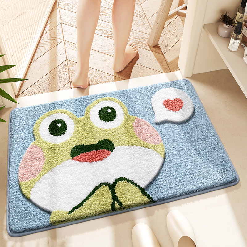Cartoon animal bathroom anti slip mat, quick drying foot mat, household bathroom floor mat, strong absorbent plush carpet