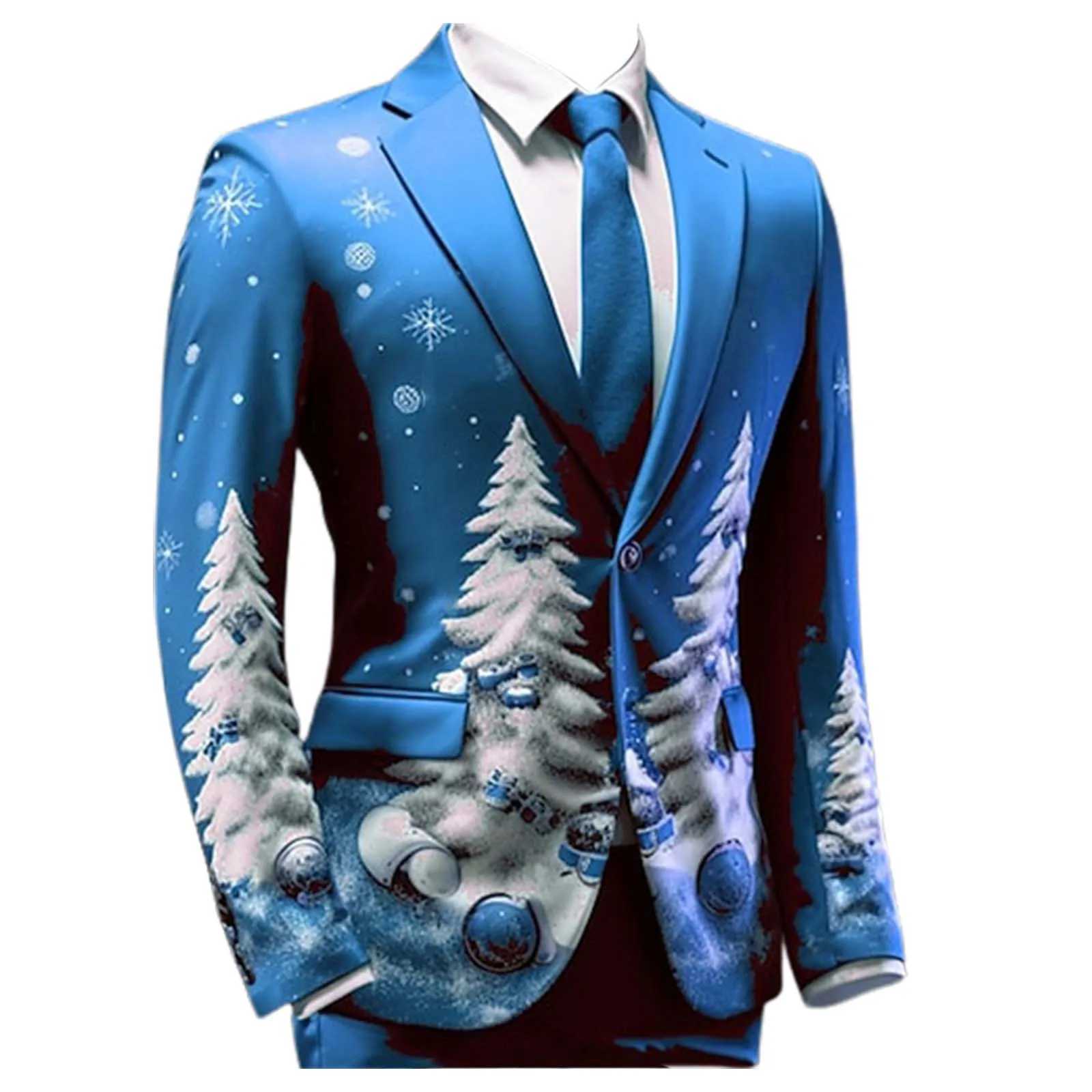 Men Blazer Jacket Suit Christmas Printed Tuxedo Xmas New Year Coat Santa Party Blazers Outerwear Night Carnival Party Costumes W241216