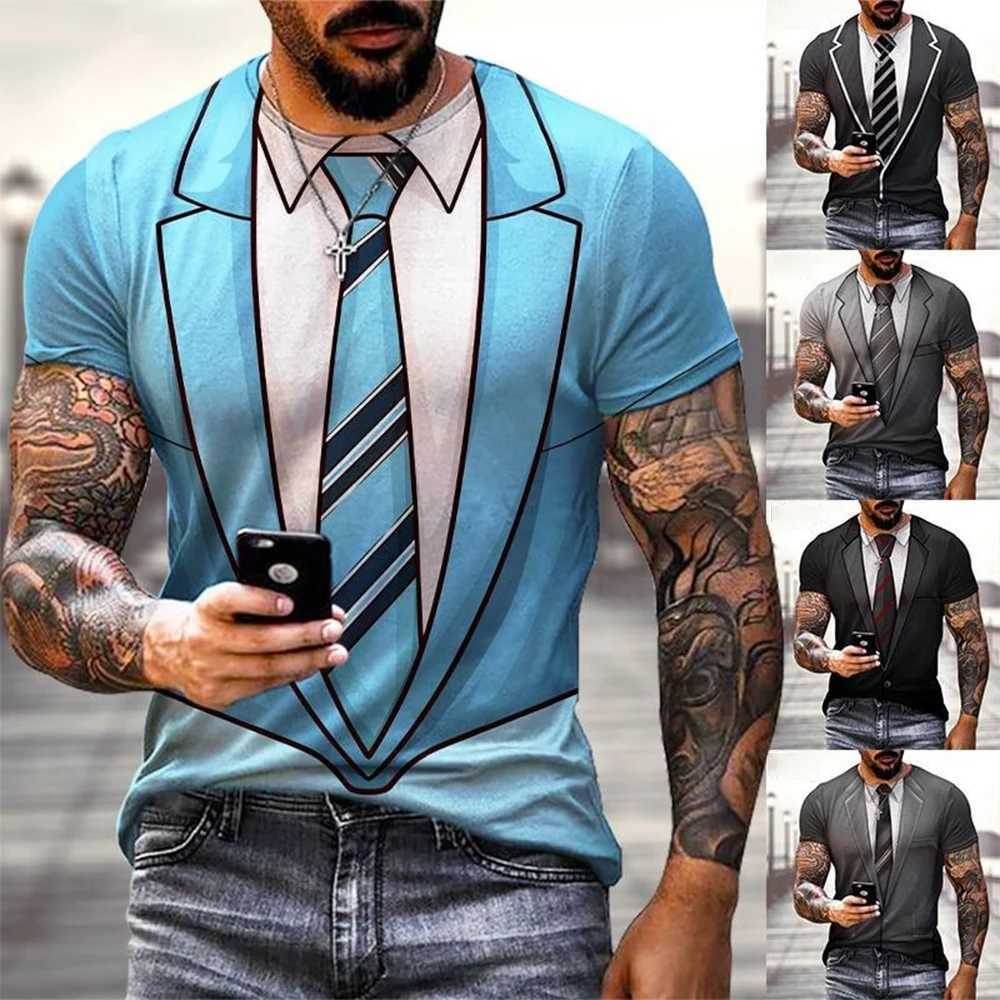 Summer fashion funny fake suit 3D printed T-shirt tailcoat tie T-shirt mens street short sleeved T-shirt W250224