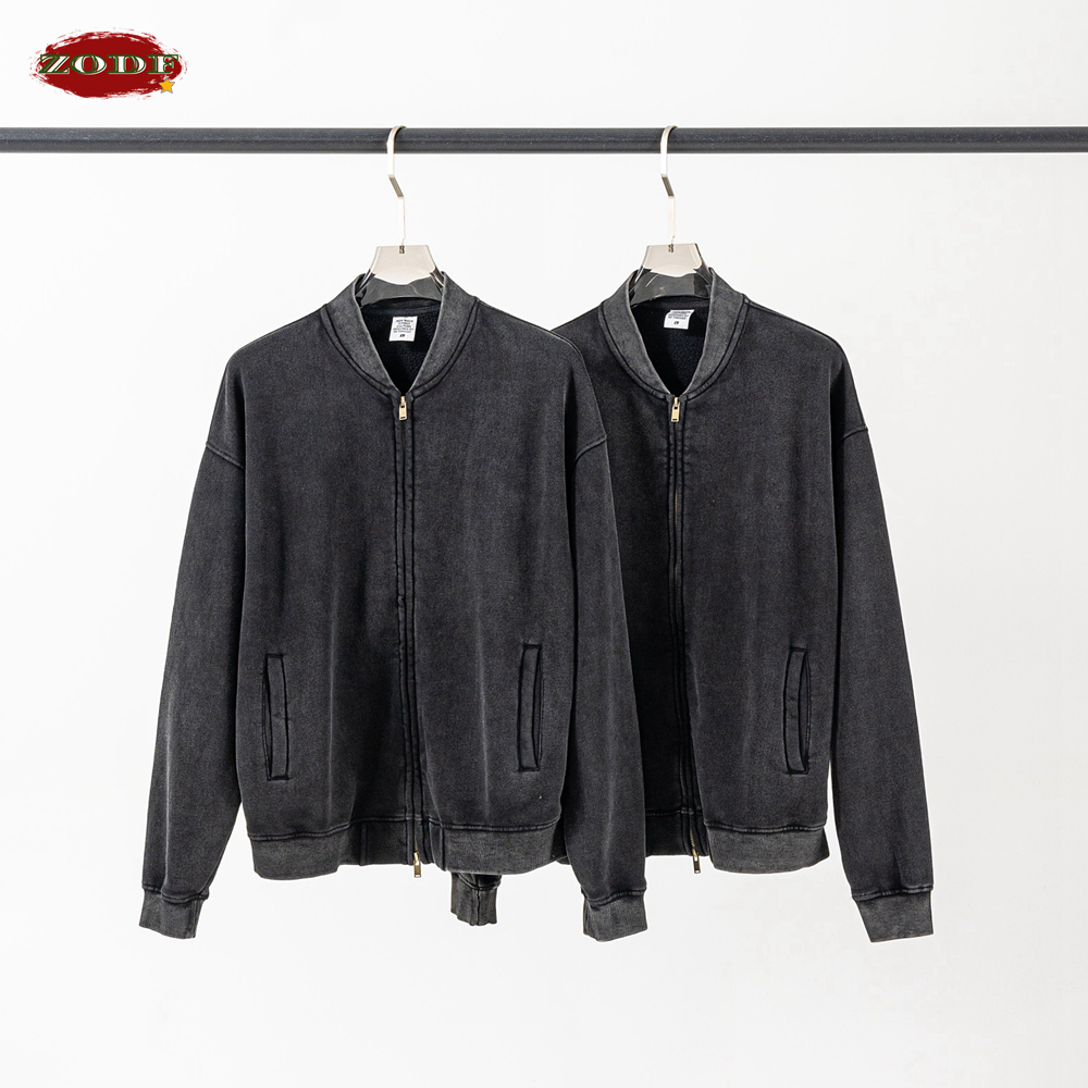 Retro Winter Washed Black Fleece Jackets For Men Unisex Oversized 332Gsm Zipper Coats Hoodie Outwears