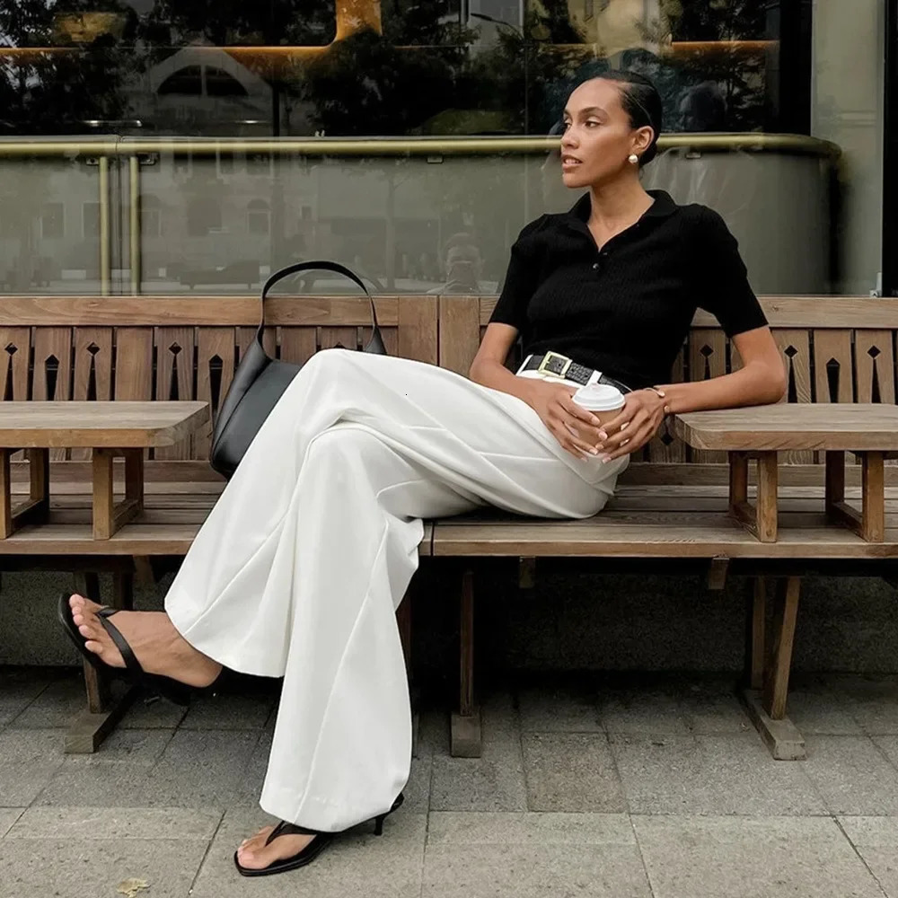 Lightweight white womens wide leg pants with spring and autumn temperature Versatile Commuting casual high waisted straight 241212