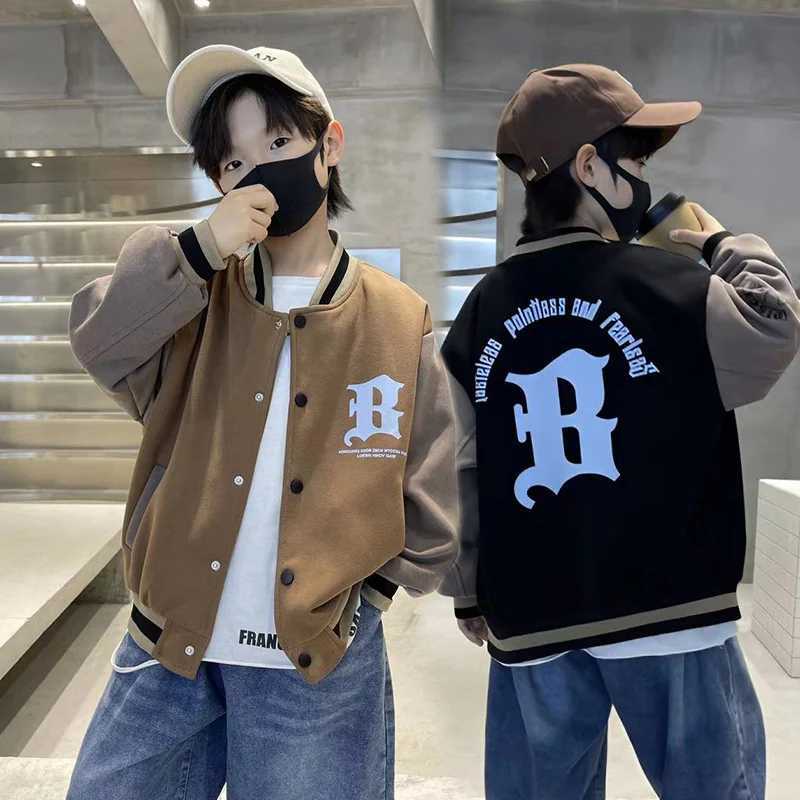 Autumn Spring Baseball Jackets Boys Girls Trends Letters Loose Casual Tops Kids Single Breasted Coats Teenager Fashion ClothingXJ241214