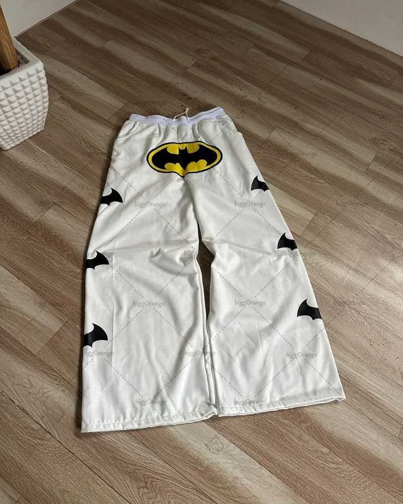 Y2K Harajuku Streetwear American Hip-hop Retro Striped Sweatpants Punk Style Letters Anime Print Baggy Straight Wide Leg Pants X241216