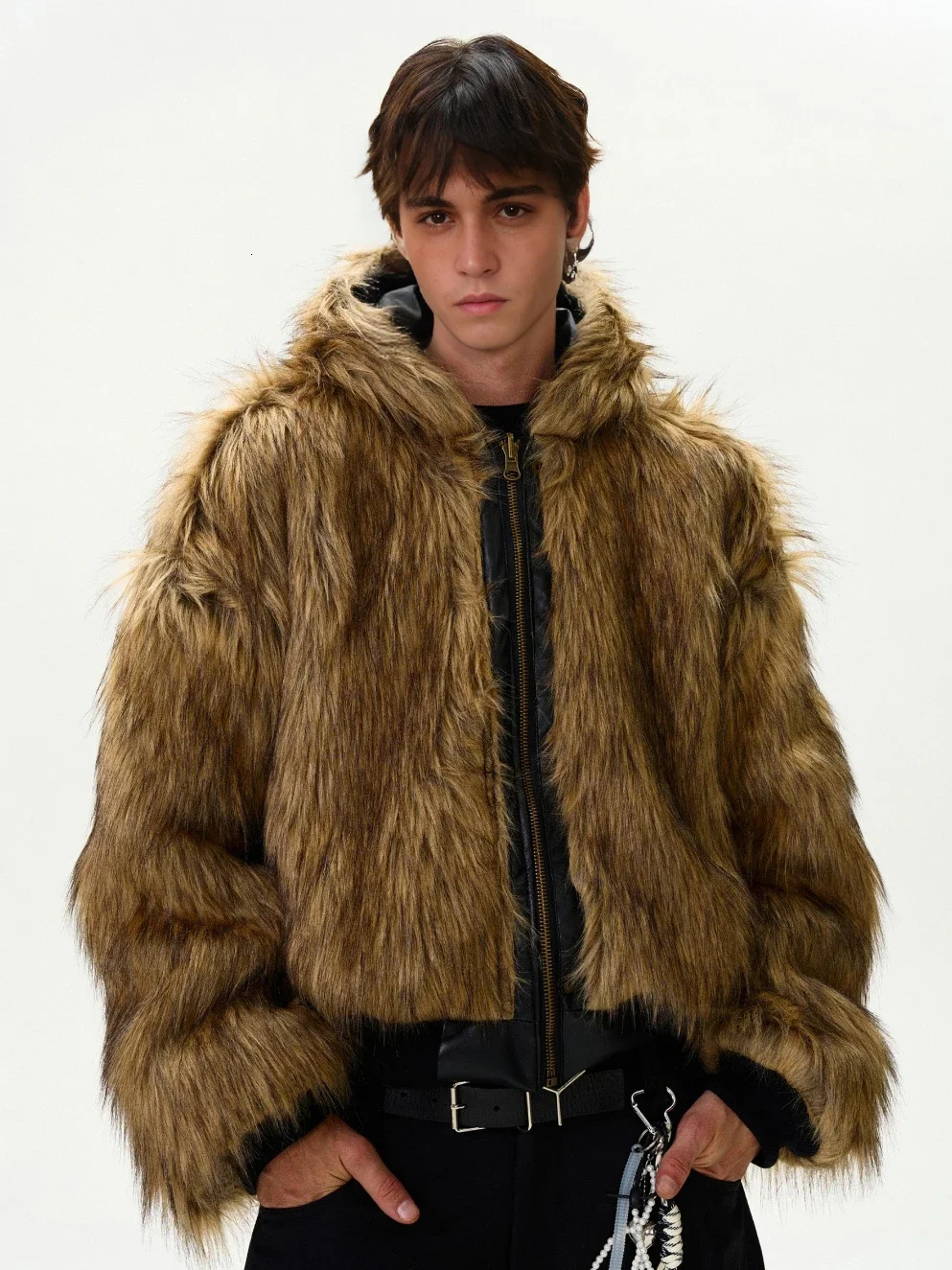 Tung Sung Short Faux Cotton Coats Trendy Vintage Casual Reversible Coat Fur Integrated Hooded Silhouette Jacket Men