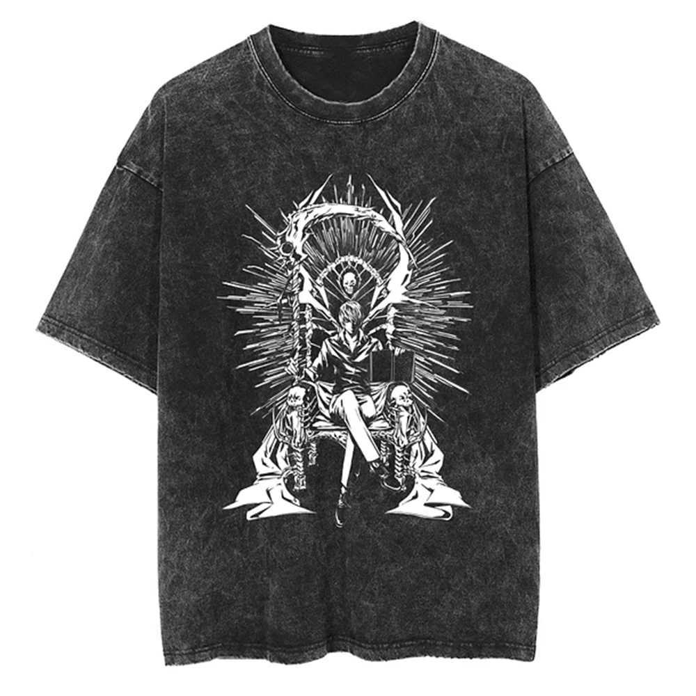 Harajuku Vintage Washed T Shirts Death Note Anime Graphic Printing T Shirt Oversize Cotton Fashion Streetwear Unisex Top Tee W241216