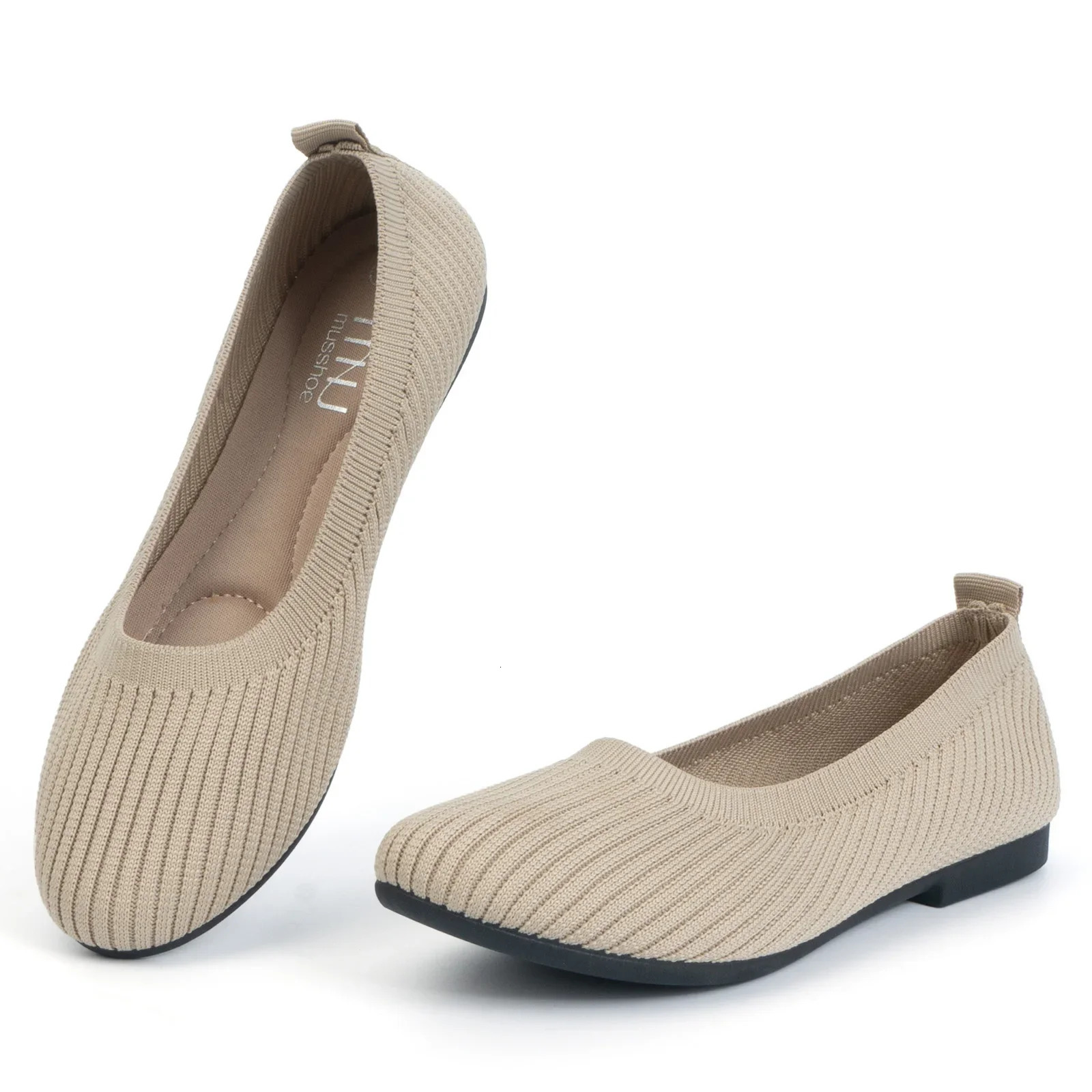 Women Mesh Flat Sneakers Round Toe Dress Shoes Knit Ballet Breathable Non-Slip Walking Shoes Lightweight Slip on Running Sneaker 241213