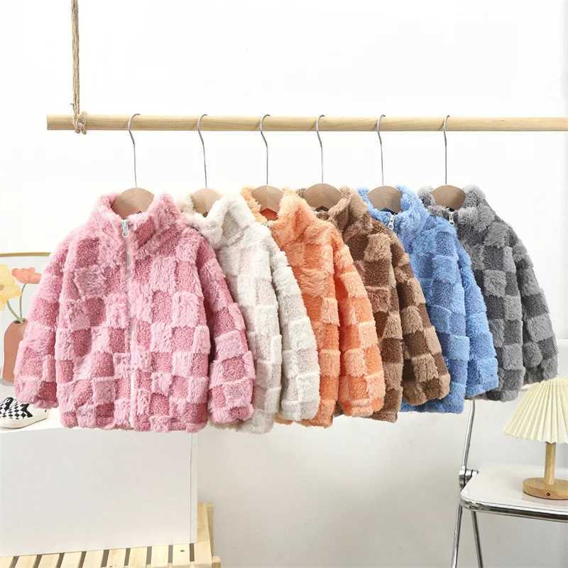 Thermal Fleece Jacket Boys Winter Warm Faux Fur Coat Girls Princess Outwear Fashion Plush Zipper Sweater Kids Clothes 1-10 YearsXJ241214