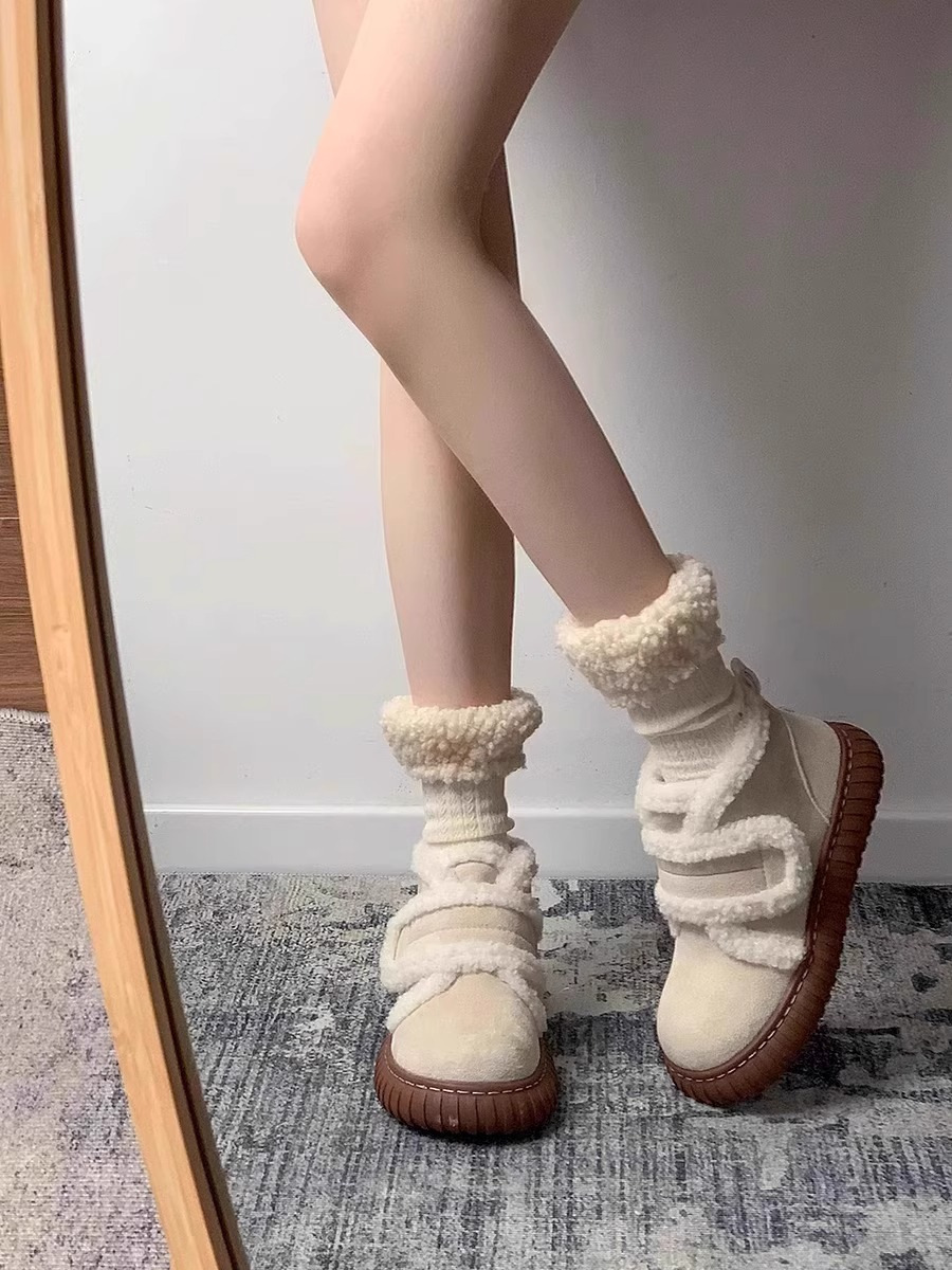 2024 winter new hot soft soled snow boots women plus cashmere warm fashion cotton boots Velcro cotton shoes two colors