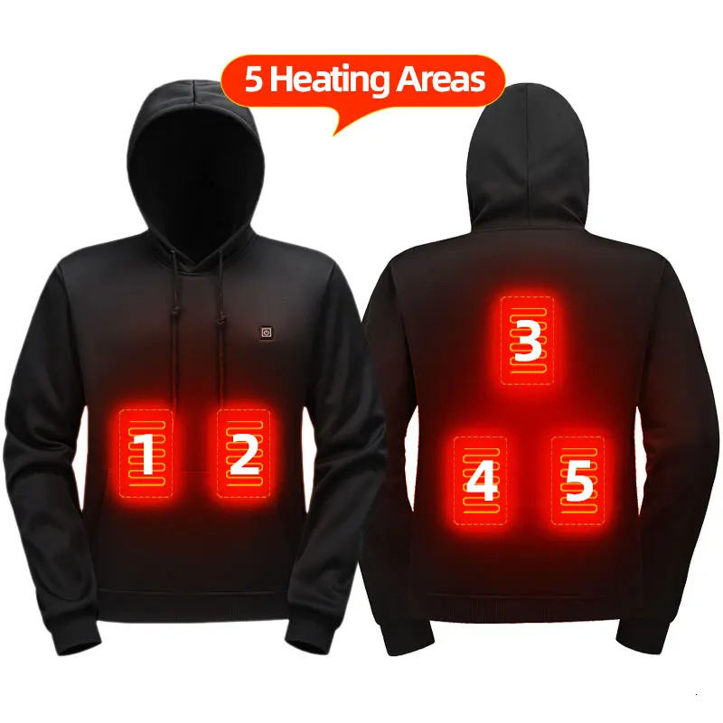 Mens 5-zone hooded sweatshirt with USB charging and electric heating womens jacket wool hiking clothing 241214