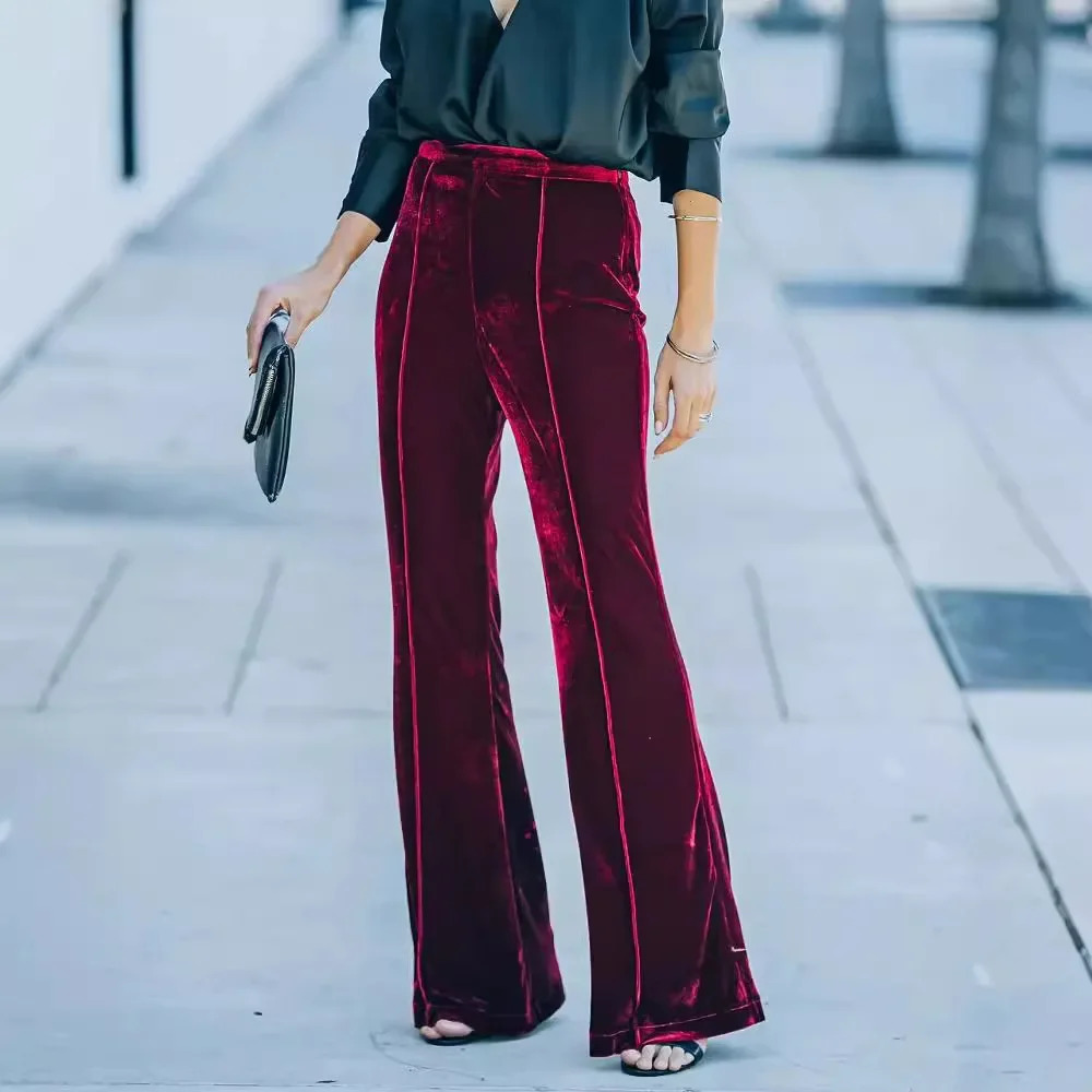 HighWaisted Casual Womens Pants 2023 Autumn Winter European American Style Patchwork Pleuchebootcut Trousers 241212