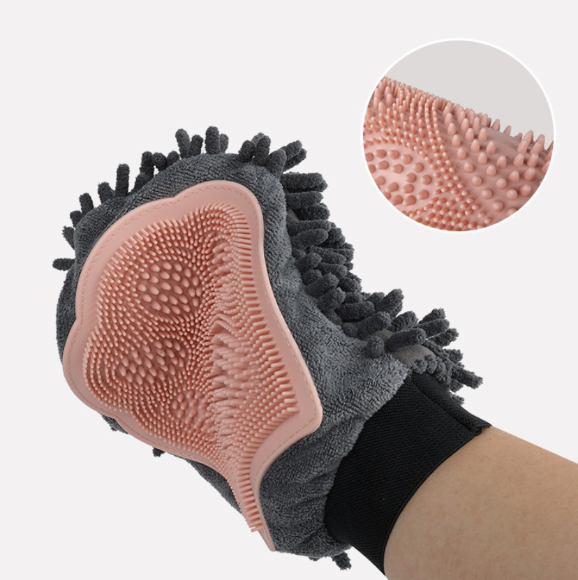 Pet Grooming Glove Silicone Massage Brush Deshedding Mitt for Dogs and Cats, Double-Sided Cleaning Tool