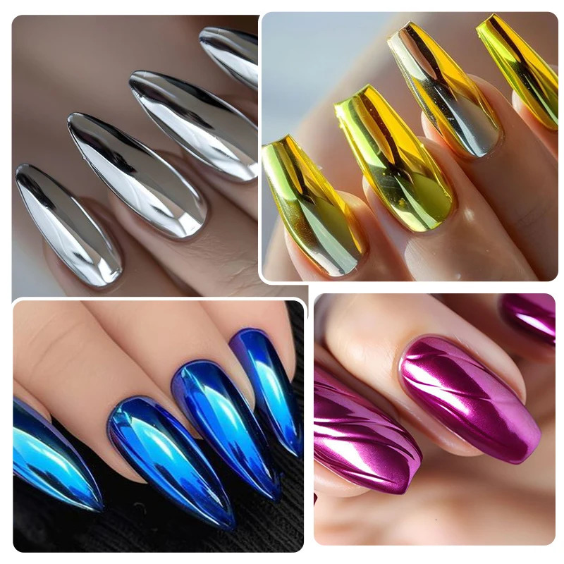 Metal nail glitter powder super bright gold silver red solid mirror pigment dust for gel polish Christmas decoration DIY 241213