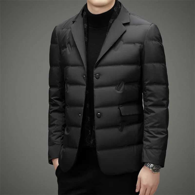 Down Suit Men 2024 New Middle-aged Men Winter Warm Duck Down Clothes Father Winter Suit Coat Blazer Masculino Slim Fit W241216