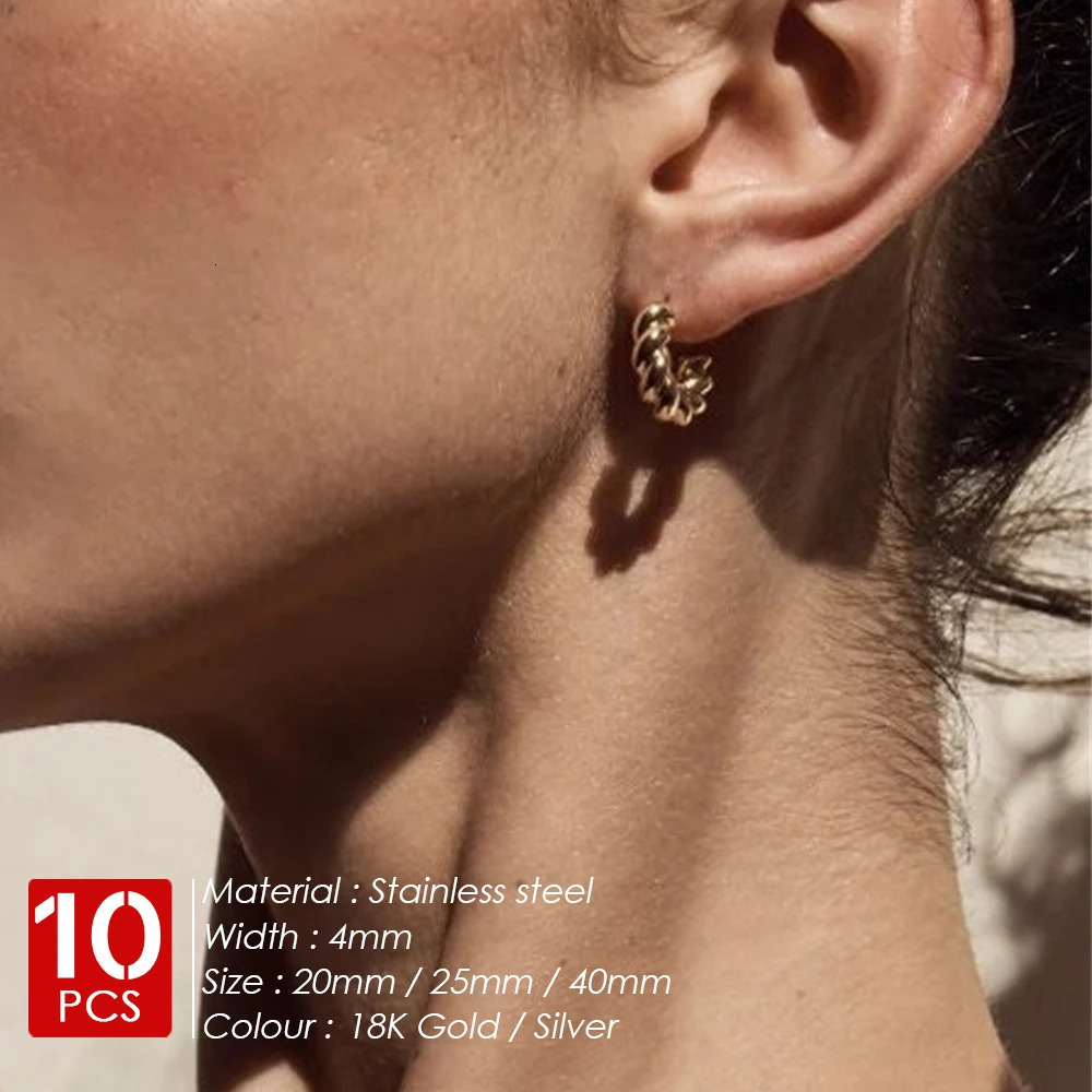 EManc 10 Retro Spiral Wrapped Ring Earrings Suitable for Punk Party Earrings for Women Fashionable Gold Silver Jewelry Pendant 241216