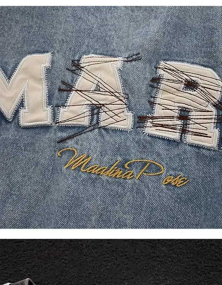 New style washed distressed denim short-sleeved mens loose summer heavy fashion brand pure cotton round neck T-shirt y2k tops W241216