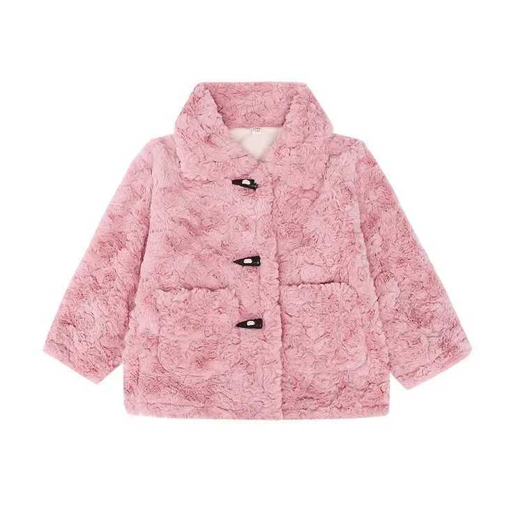 Outerwear Girls Wool Jackets Autumn Winter Children Horn Buckle Winter Thickened Warm Coats for Girls Outwear Kids Clothes 3-12YXJ241214