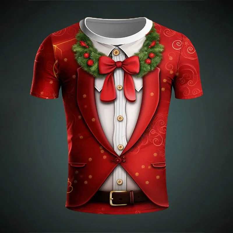 Fashion 3D Merry Christmas Print T-shirt Santa Claus Christmas pattern T-shirt Men and women short sleeve neutral top clothing W241216