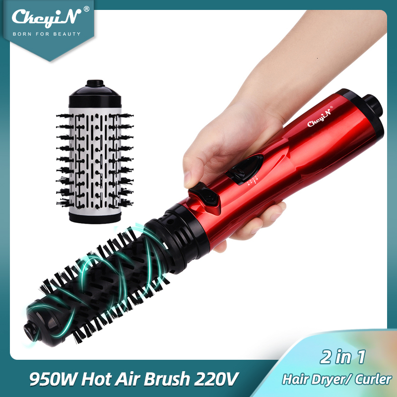 Ckeyin Hair 2 In 1 Hot Air Spin Brush Curg Straightening Styg Auto-Rotating Ionic Round Blow Dryer Volumizer