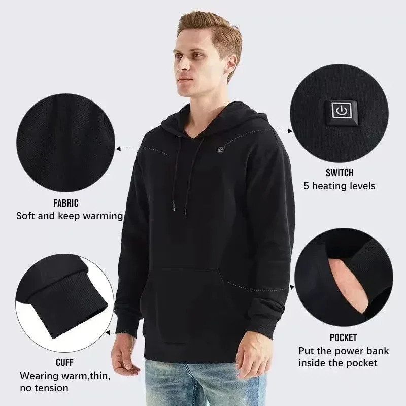 Winter Warm Sweatshirt Solid Color 3-speed Mens Hoodie Loose Elastic Warm Casual Sweatshirt Pullover 241214