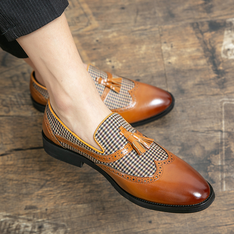 Mens Leather Loafers Slip On Tassel Wedding Party Brand Noble Elegant Dress Shoes For Men Moccasins Big Size 48