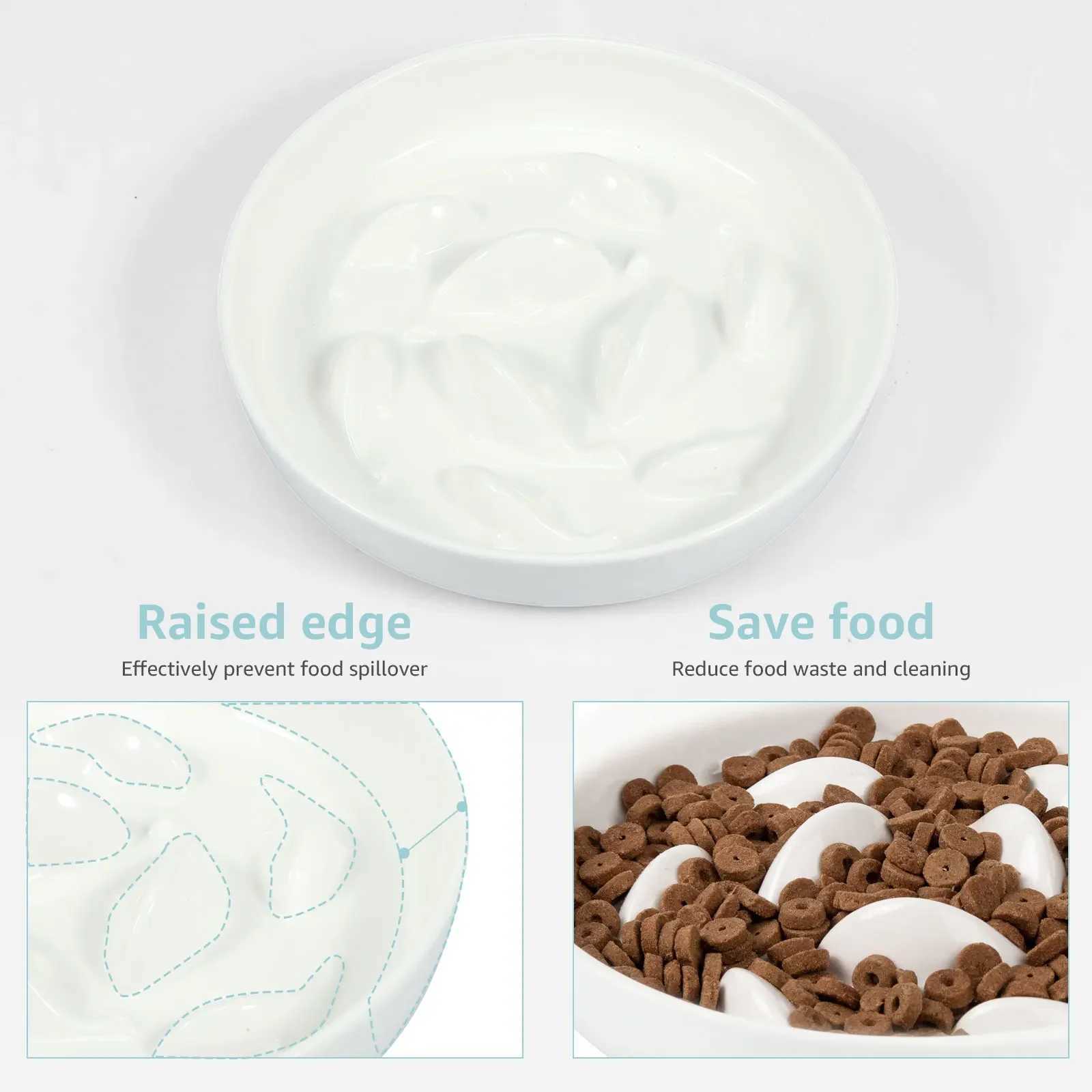 Cat Feeders Cat Slow Feeder Bowl with Non Slip Mat Raised Edge Slow Eating Cat Bowls Anti Vomiting Ceramic Slow Bowl Slow Feeder Dish z241213