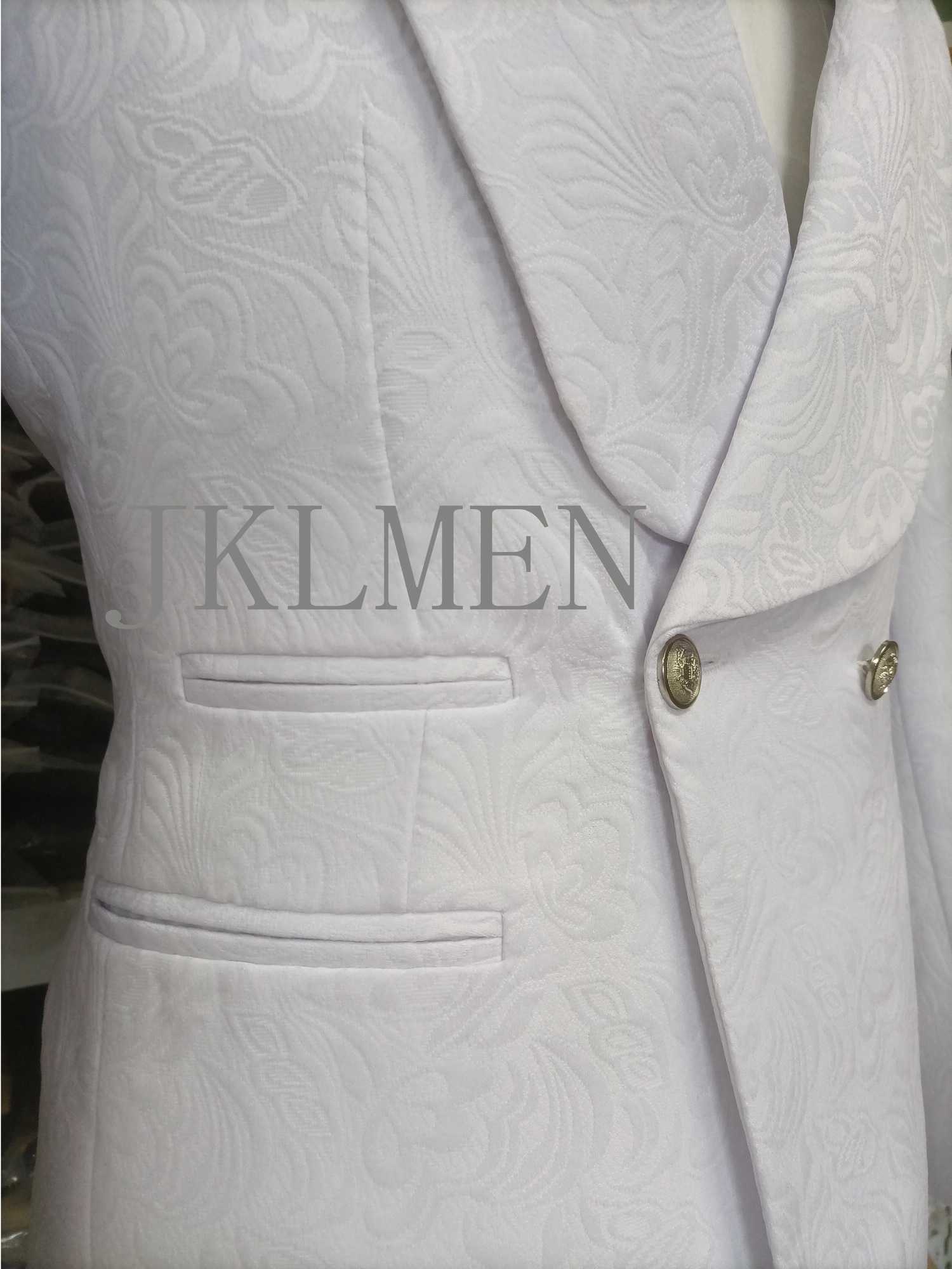 Custom Pour Hommes Made Groomsmen White Pattern Groom Tuxedos Shawl Lapel Suits 2PCS Wedding ( Jacket+Pants )Costume Homme W241216