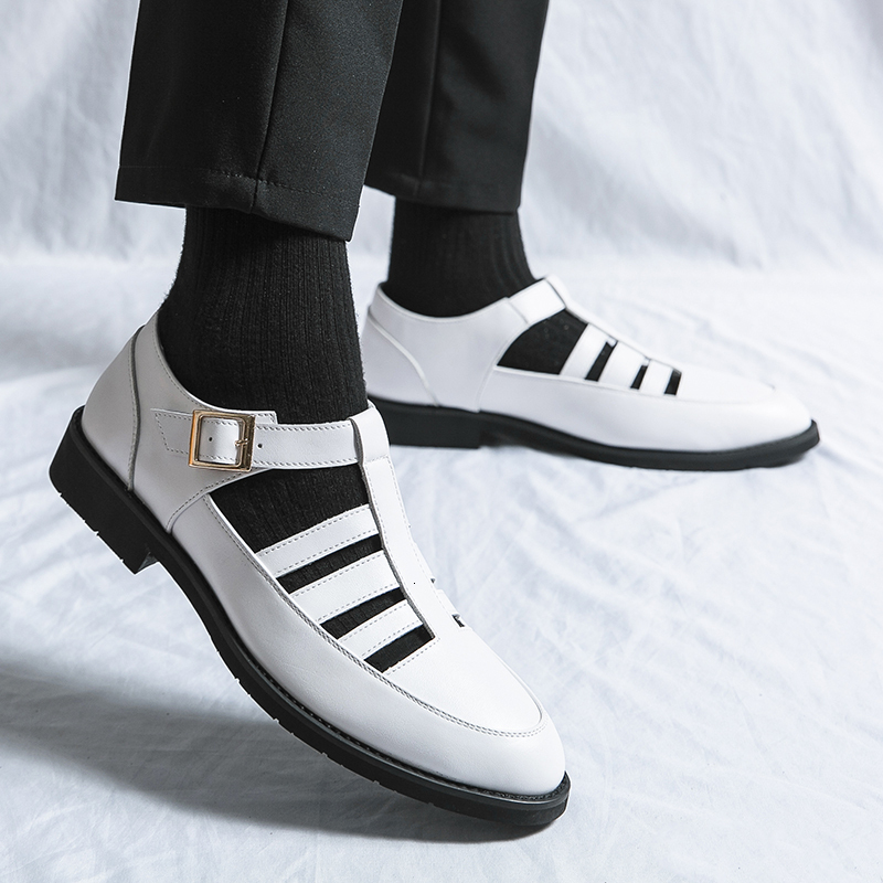 2024 Summer New Fashion Breathable Leather Garden Men's Outdoor Casual Driving Italy Style White Shoes Black
