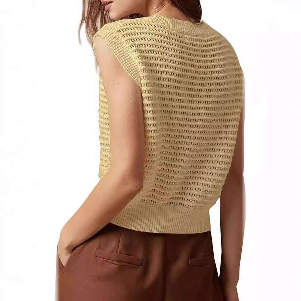 New European American Summer Vacation Slim Fit Round Neck Hollow Out Women's Knitted Sweater Fashionable And Versatile