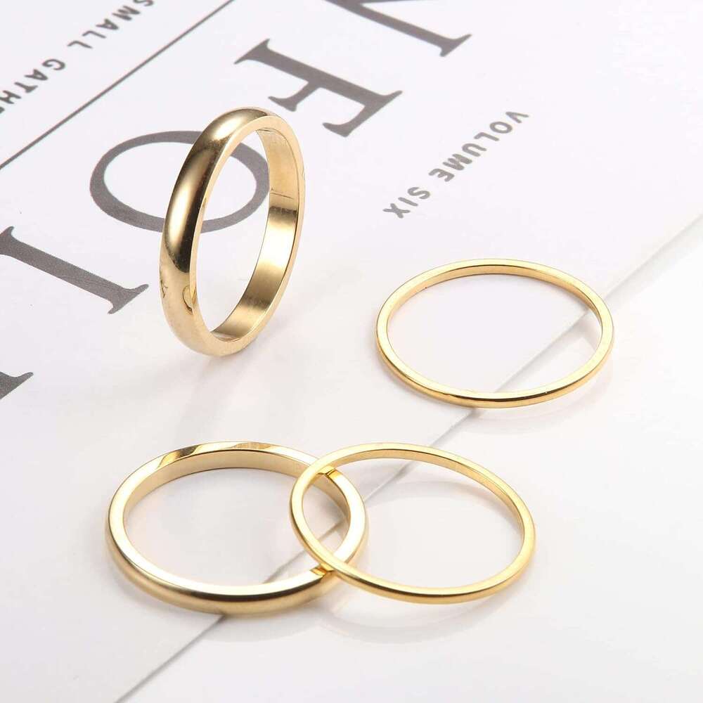 14K Filled Stacking Rings for Women Stackable Thin Gold Plain Pinky Thumb Midi Statement Band Ring Comfort Fit 4Pcs 1mm 2mm 3mm 5mm