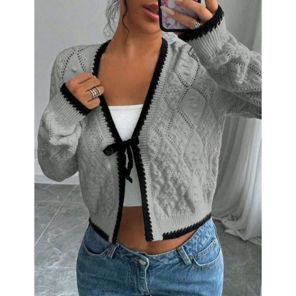 Autumn Women's Fashion Casual Bow White Cardigan Jacket Trend