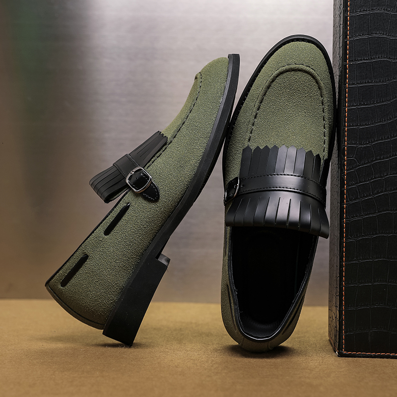 Fashion Men Tassel Dress Army Green Wedding Pointed Toe Party Shoes Big Size 48 47 Man Loafers Slip On Oxfords