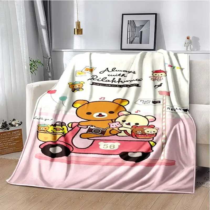 Cartoon Rilakkuma Anime Girls Throws Blanket for Baby Hiking Picnic Bed Super Soft Cute kawaii Flannel Blanket birthday giftC241216