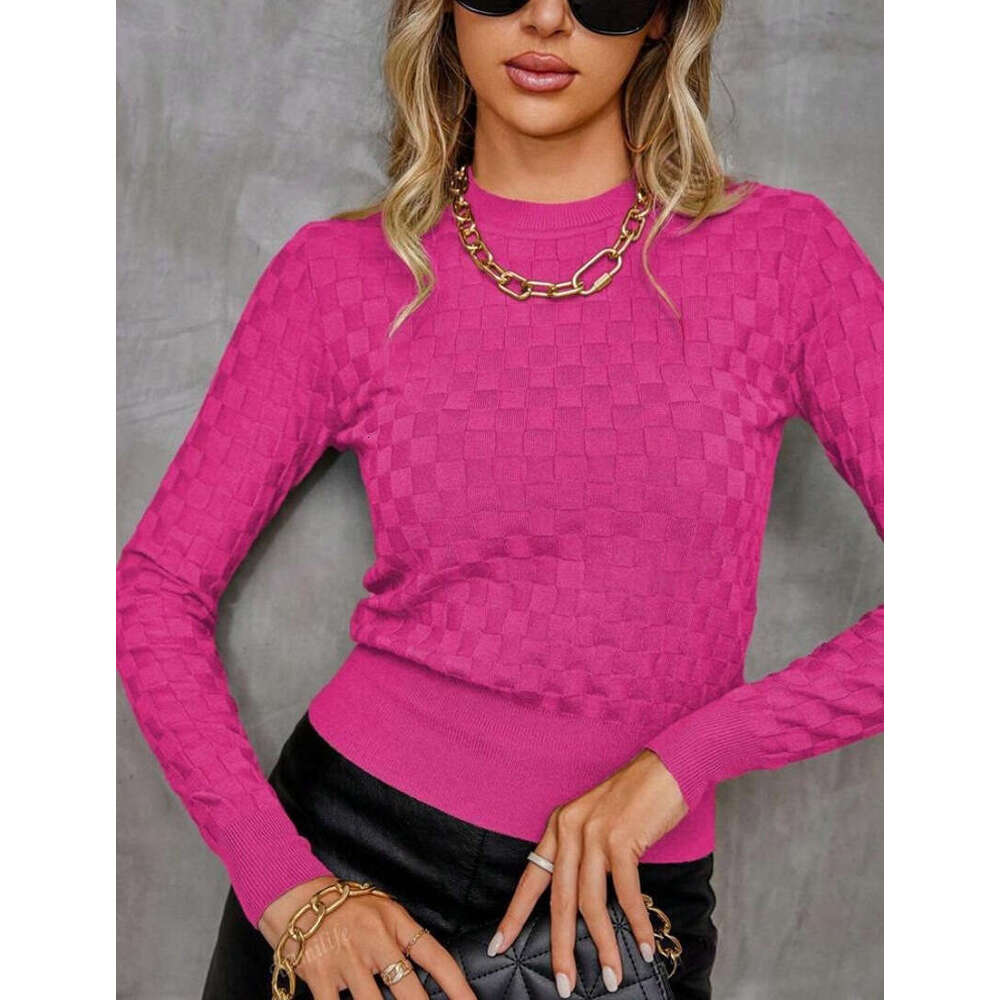 New Round Neck Top From Europe And America, Waffle Long Sleeved Knitted Sweater, Autumn Women's Fashion Quality Classic