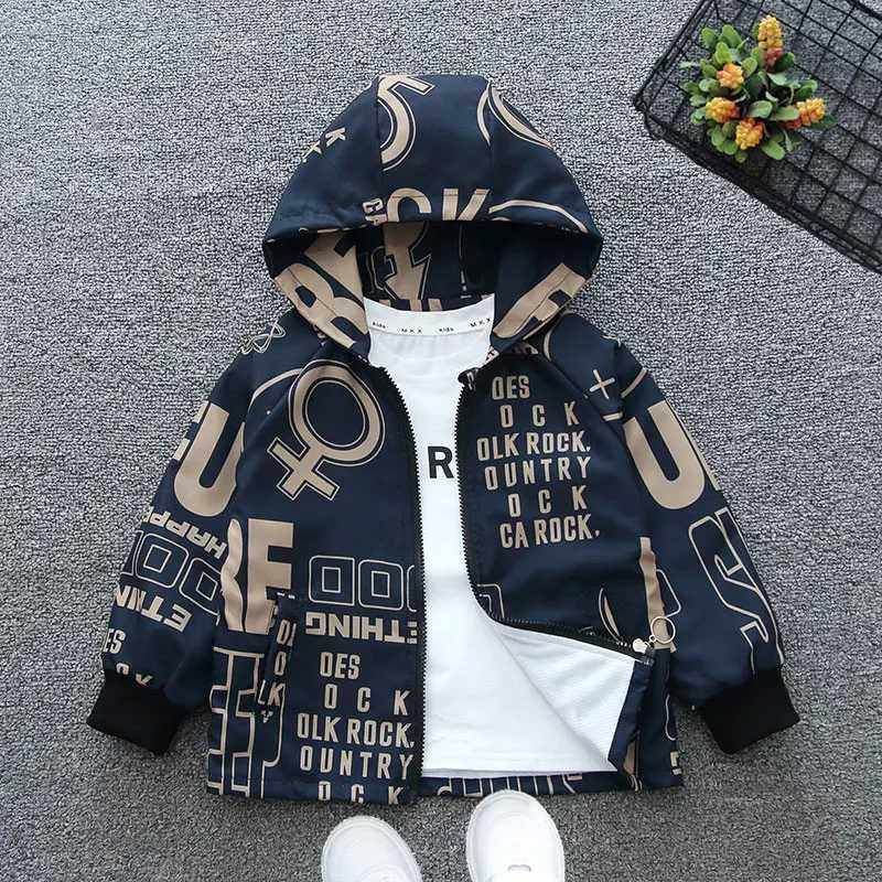 2024 Spring and Autumn Boys Childrens Letter Long sleeved Hooded Zipper Coat Childrens Clothing 1-8YXJ241214