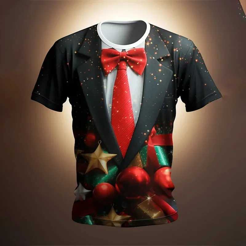 Fashion 3D Merry Christmas Print T-shirt Santa Claus Christmas pattern T-shirt Men and women short sleeve neutral top clothing W241216