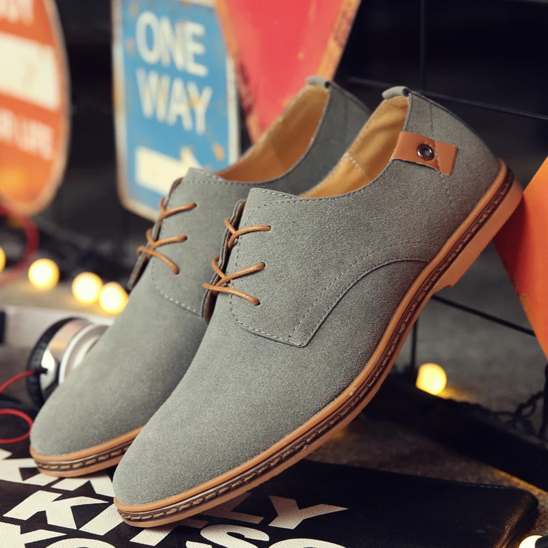 2024 Spring Suede Leather Men Shoes Oxford Casual Shoes Classic Sneakers Comfortable Footwear Dress Shoes Large Size Flats 241213