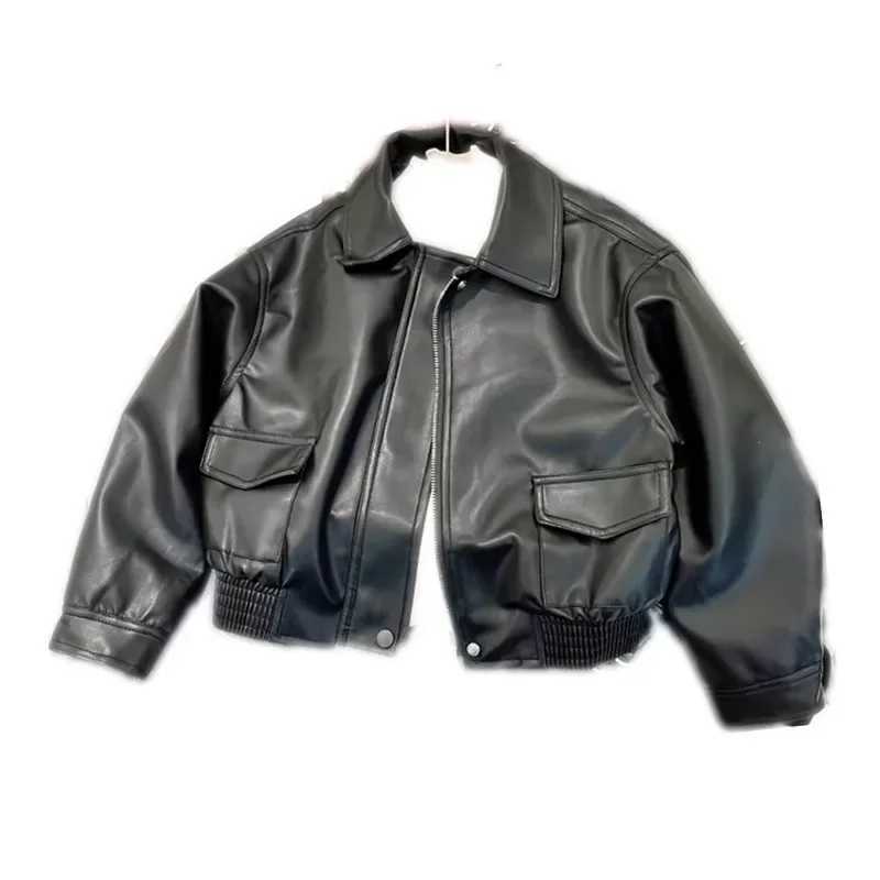 Baby Girl Leather Jacket Short Jacket Retro Motorcycle PU Leather Top Baby Clothes Kids Jackets for Girls Ropa De Nia OuterwearXJ241214