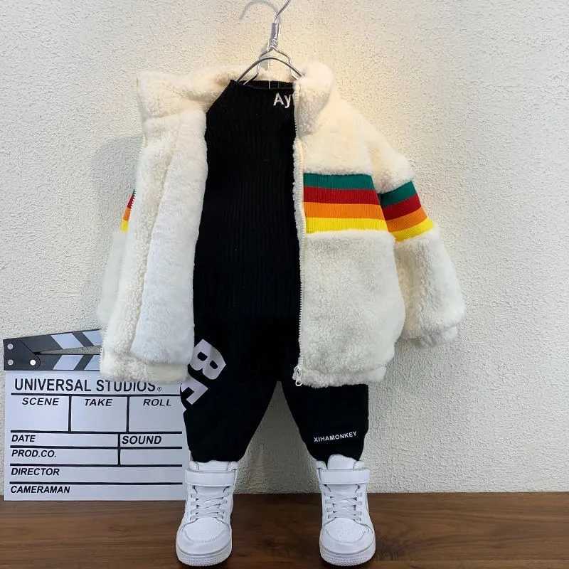 Childrens Jacket Autumn and Winter Warm Coat 2023 New Boys and Girls Plush Thickened Cardigan JacketXJ241214