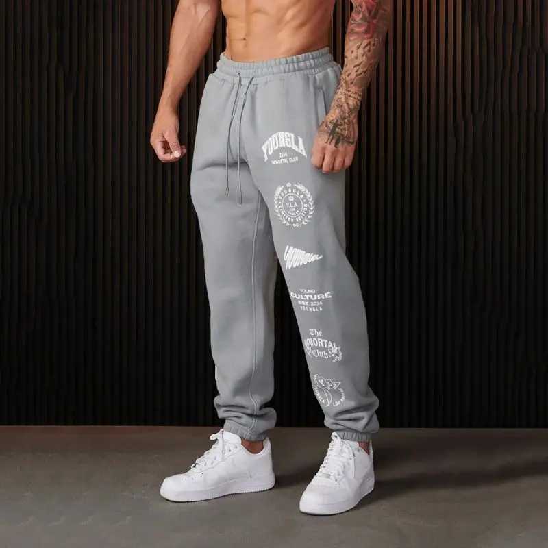American style YA mens sports pants spring and autumn jogging fitness center cotton printed casual pants mid waist drawstring pants X241216