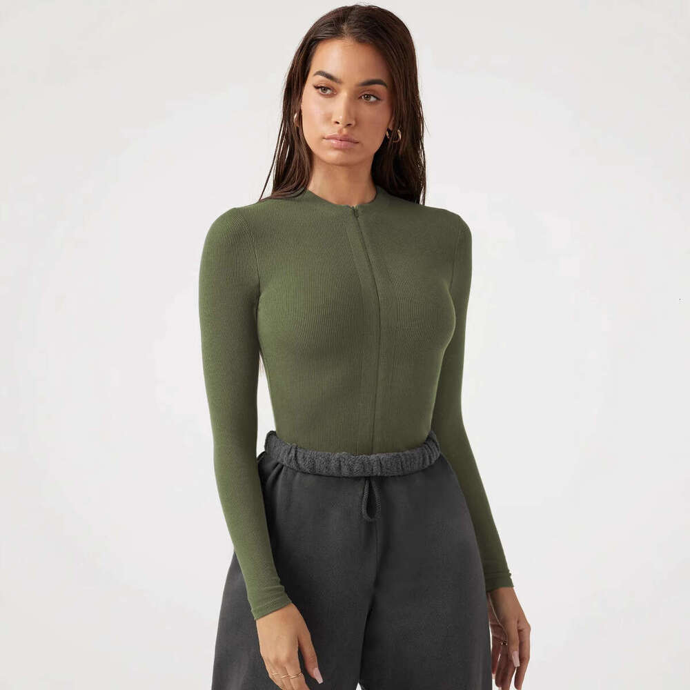 European And American Women's Tight Knit Sweater, Jumpsuit, Versatile Zipper Top, Three Part Pants Wholesale, Fashionable Quality, Classic