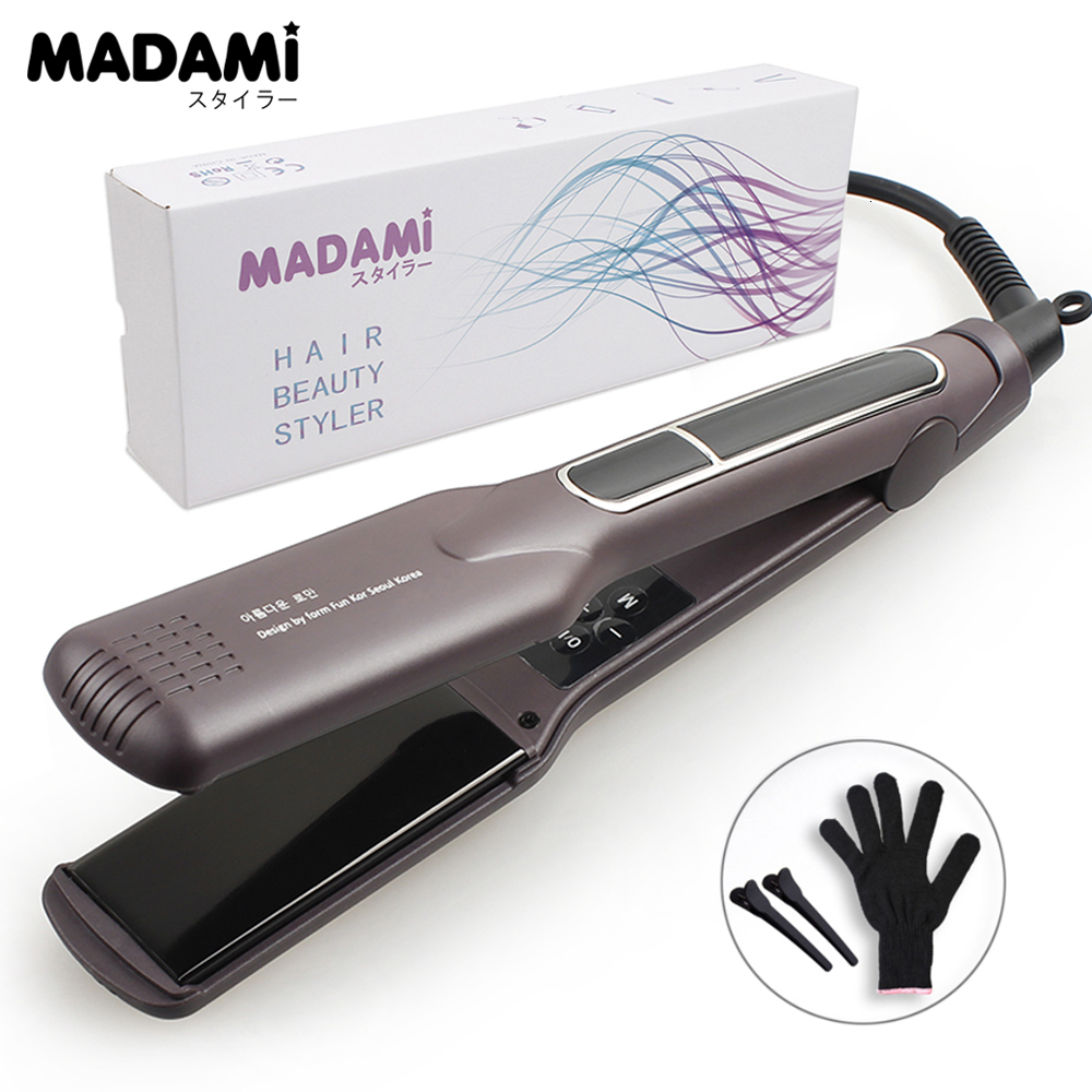 Korean Straightener Keratin Treatment Ating Wide Plate Ceramic Flat Dual Voltage Hair Curg Iron Salon Styler