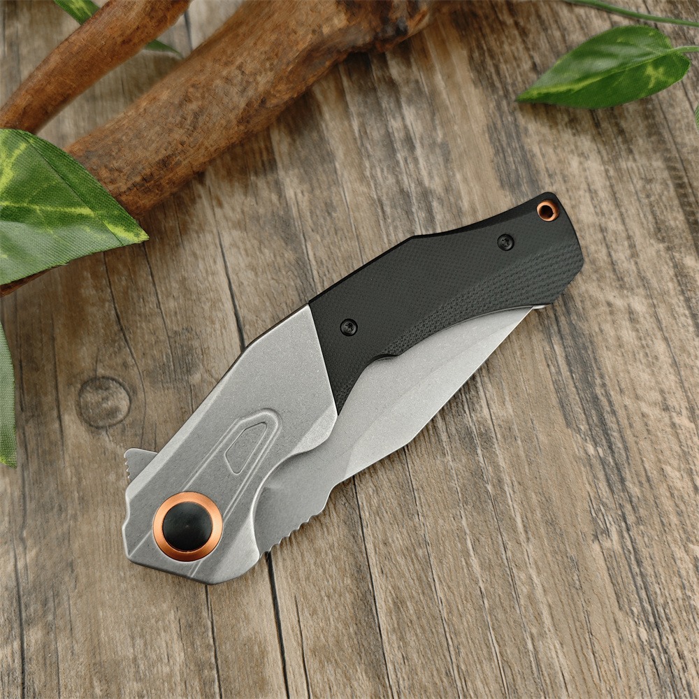 KS 2075 Payout Assisted Flipper Folding 3.5 Stonewashed D2 Clip Point Blade Black G10 with Stainless Steel Bolster Handle Outdoor Hunting Hiking Knife