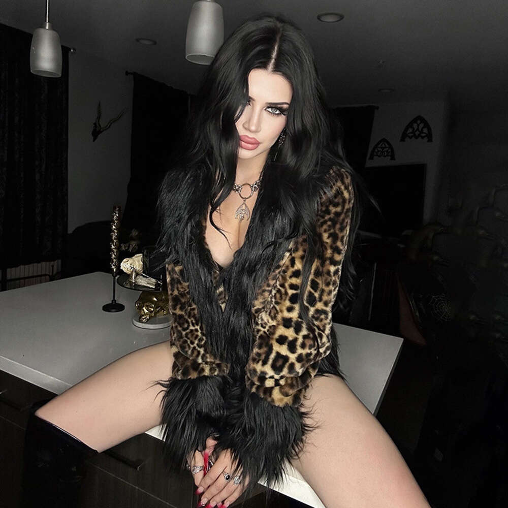 Autumn Winter European And American Parties, Spicy Girls, Socialite Style Short Style, V-Neck Sexy Leopard Print Fur Coat, Women's Fashion Qualit