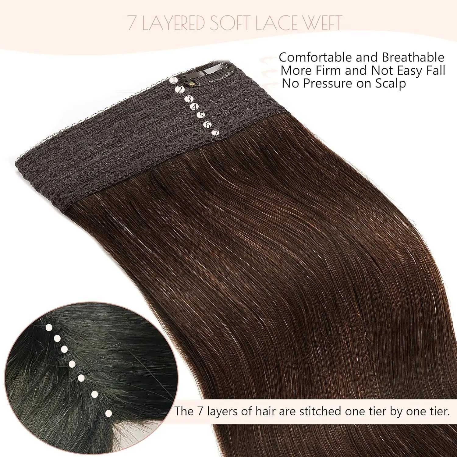 Human Hair Extensions Invisible Wire Hair Extensions Black Remy fish line hair Hairpiece with Fish LineXJ241216