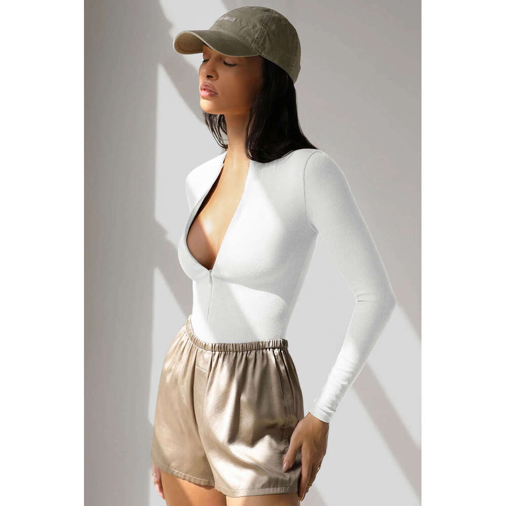 European And American Women's Tight Knit Sweater, Jumpsuit, Versatile Zipper Top, Three Part Pants Wholesale, Fashionable Quality, Classic