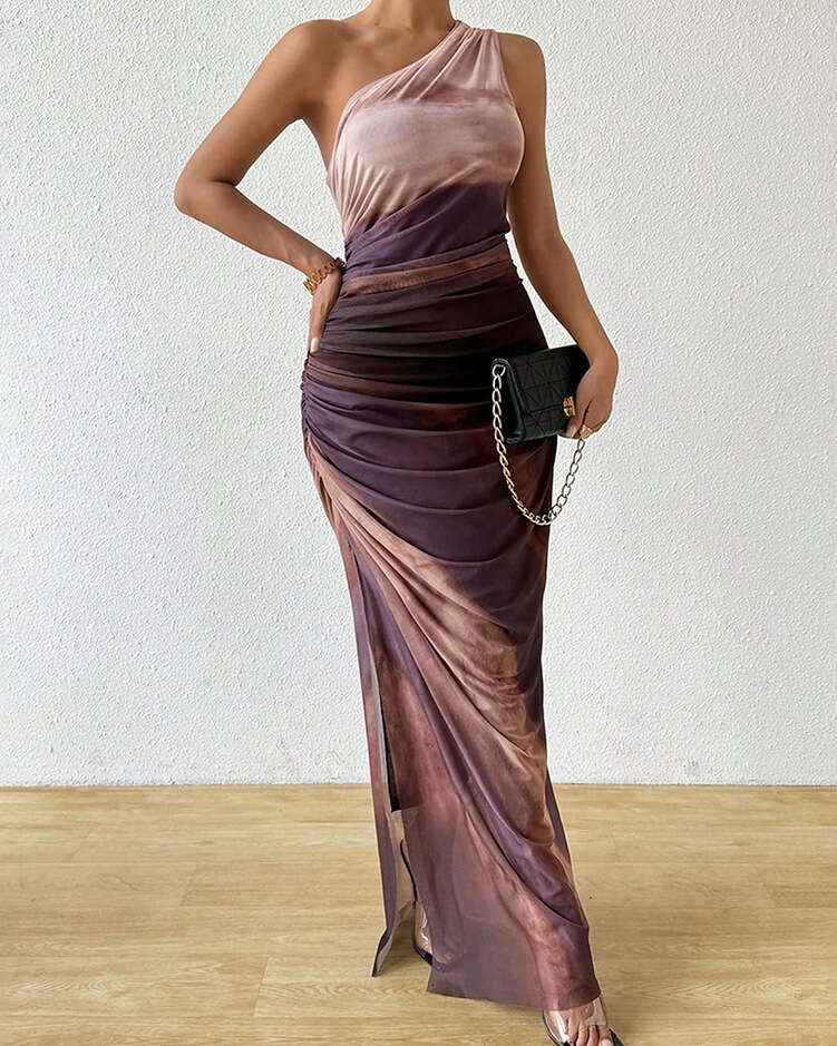 Spring Summer New European And American Ladies Elegant Mesh Design Sexy Backless Strapless Printed Dress