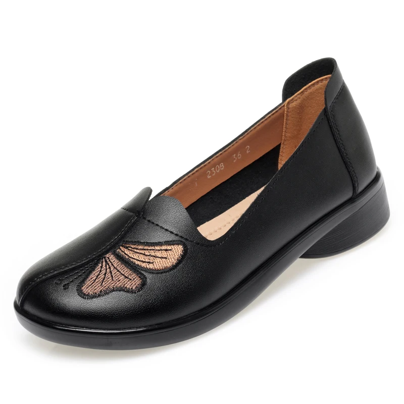 AIYUQI Women Flat Shoes Genuine Leather Spring Casual Shoes Women Slip-on Middle-aged Non-slip Mom Shoes Female