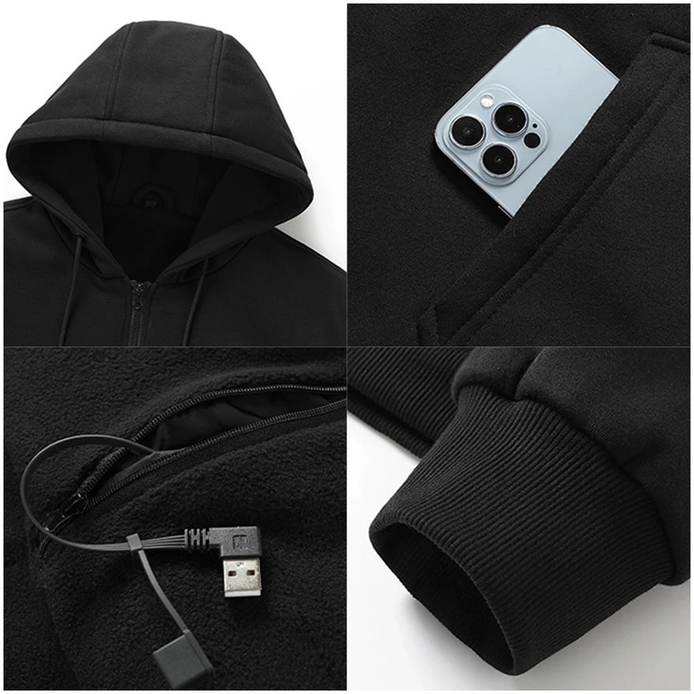 Electric heating hoodie winter heating casual hoodie USB heating hoodie winter warm clothing 241214