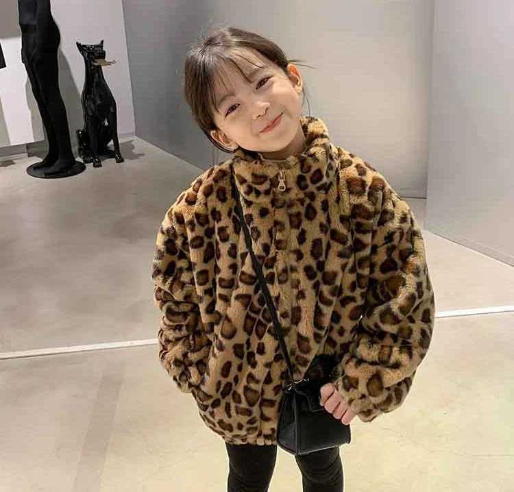 Coats Children Leopard Print Thick Loose Coat Autumn Winter Girl Plush Keep Warm Tops Childrens Clothing 2024 SimpleXJ241214